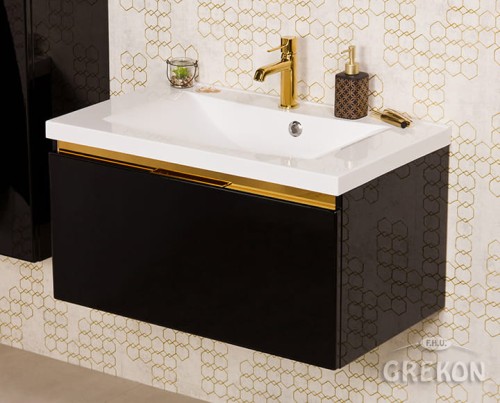Praktyczna szafka pod umywalkę 80 cm z eleganckimi złotymi zdobieniami