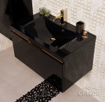 Nowoczesna szafka łazienkowa ze złotymi wstawkami oraz czarną umywalką z serii Diamond Gold