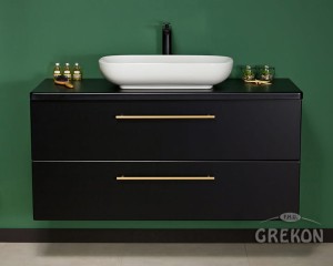 Szafka łazienkowa czarna 120cm NEGRA z umywalką białą