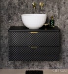 Szafka łazienkowa czarna 80cm GLOW z umywalką BRILO-420 - złote uchwyty