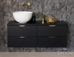 Szafka łazienkowa czarna 120cm GLOW z umywalką BRILO-420 - złote uchwyty