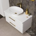 Biała szafka łazienkowa 80 cm Belli Gold z dolomitową umywalką