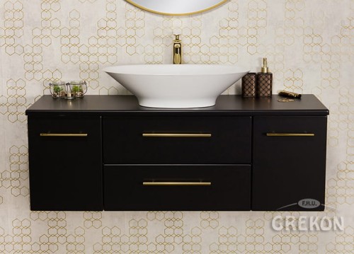 Elegancka szafka łazienkowa z białą dolomitową umywalką