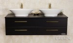 Szafka łazienkowa czarna 140cm BELLI GOLD z blatem i dwiema umywalkami
