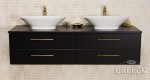 Szafka łazienkowa czarna 160cm BELLI GOLD z blatem i dwiema umywalkami