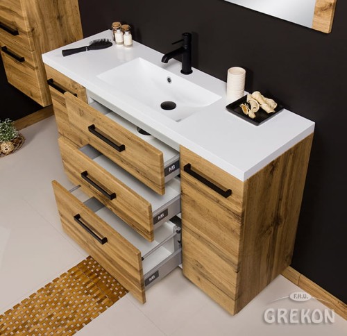 Stylowa, elegancka szafka łazienkowa 120 cm w kolorze naturalny dąb