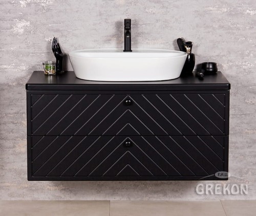 Czarna matowa szafka z umywalką