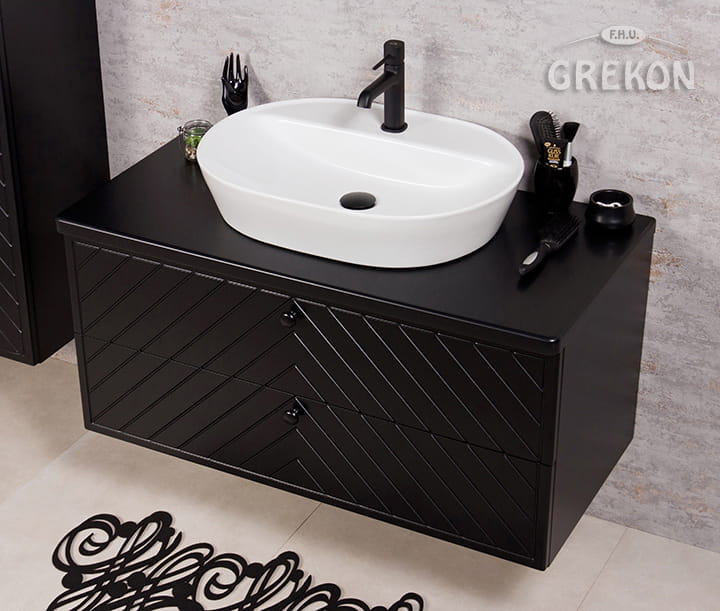 Matowa szafka z ceramiczną umywalką