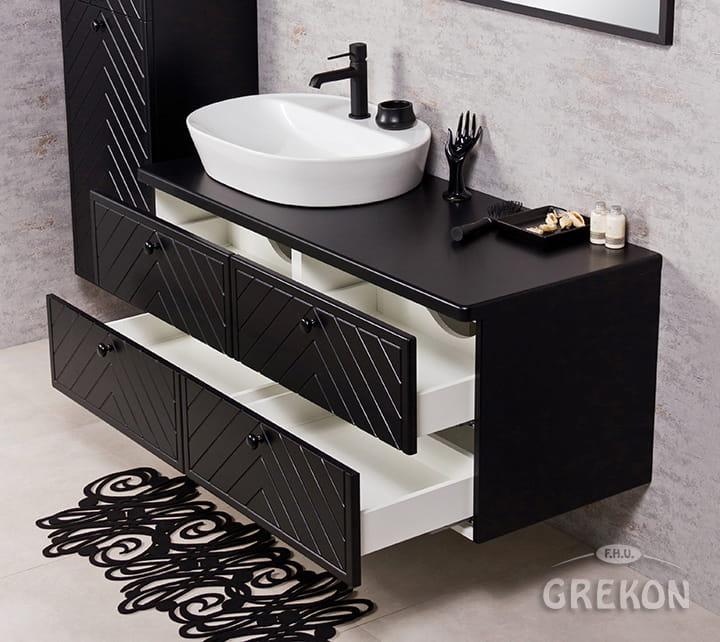 Matowa szafka z ceramiczną umywalką