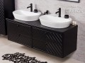 Czarna szafka z umywalkami ceramicznymi