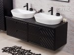 Czarna szafka z umywalkami ceramicznymi