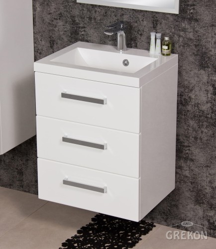 Biała połyskowa szafka łazienkowa w rozmiarze 50 cm