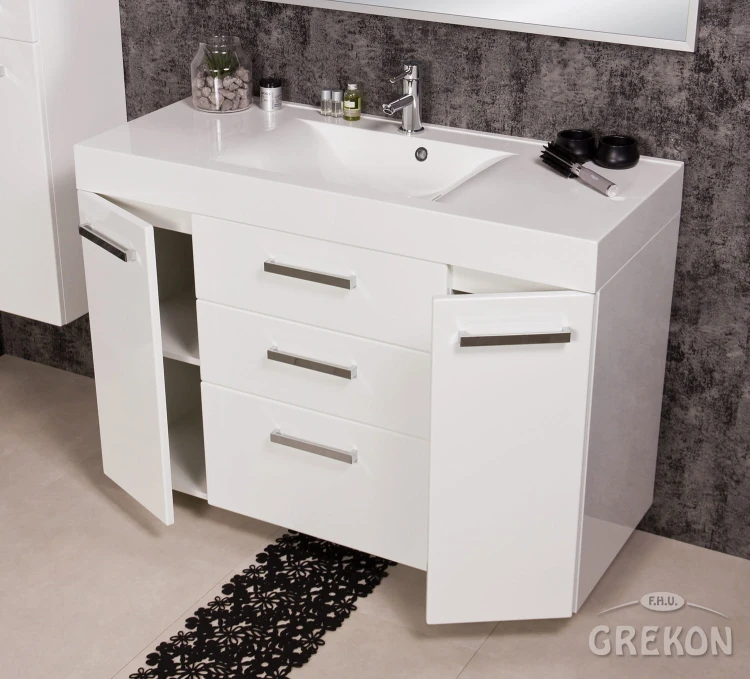 Szafka łazienkowa Focus New z białą umywalką Nela 1200C