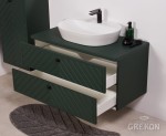 Zielona matowa szafka łazienkowa z ceramiczną umywalką