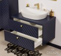 Szafka łazienkowa granatowa oraz ceramiczna umywalka
