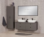 Szare meble łazienkowe z dwiema umywalkami ELEGANCE