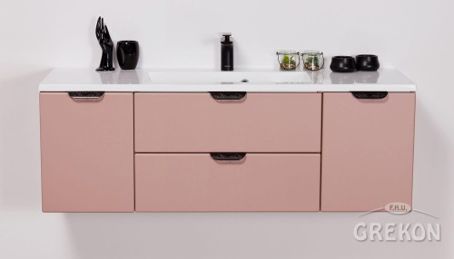 Różowa szafka łazienkowa 120 cm Magnolia z białą umywalką