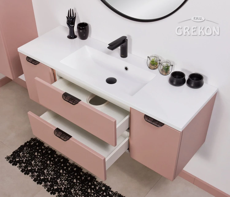 Szafka Magnolia oraz biała umywalka Kiddy 1200C