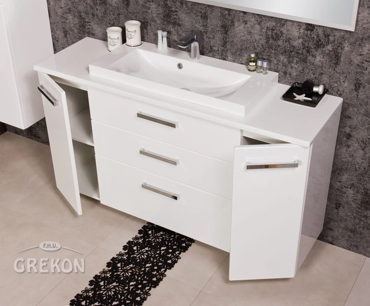 Szafka łazienkowa FOKUS NEW 140 cm z białą umywalką LIV-800C