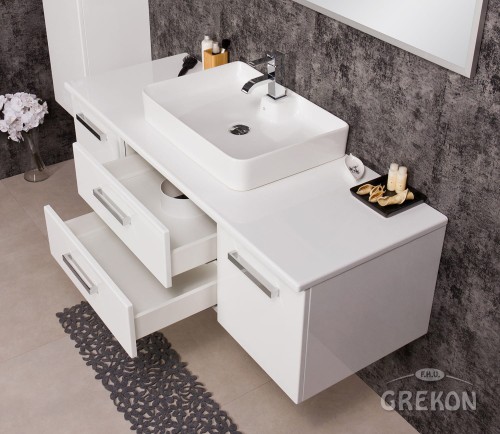 Szafka łazienkowa 140 cm z białą umywalką LUNA-600