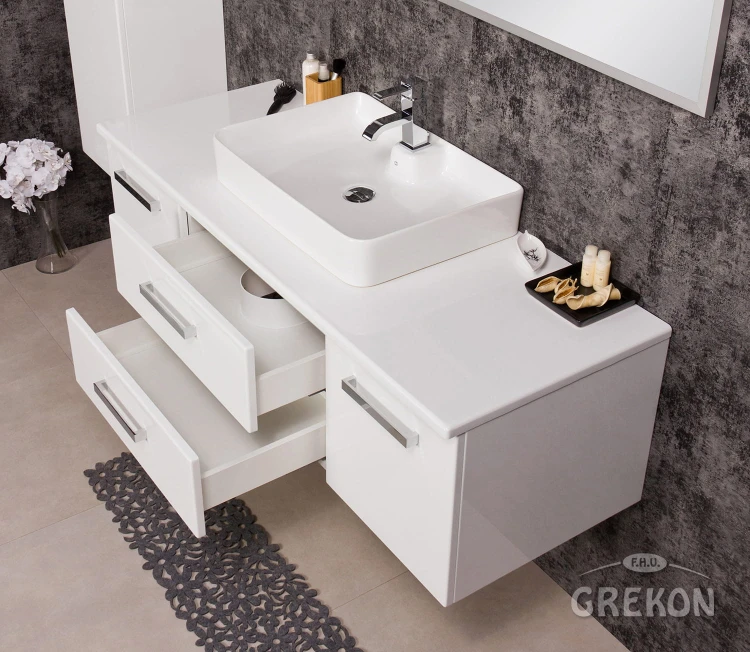 Szafka łazienkowa 140 cm z białą umywalką LUNA-600
