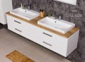 Szafka łazienkowa FOKUS NEW 160 cm z blatem naturalny dąb i dwiema umywalkami