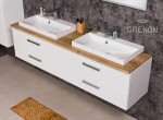 Szafka łazienkowa FOKUS NEW 160 cm z blatem naturalny dąb i dwiema umywalkami