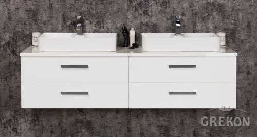 Szafka łazienkowa 160 cm FOKUS NEW z dwiema ceramicznymi umywalkami