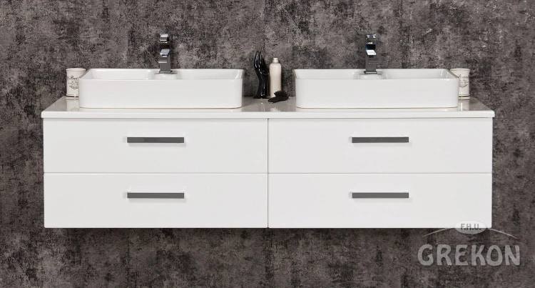 Szafka łazienkowa 160 cm FOKUS NEW z dwiema ceramicznymi umywalkami