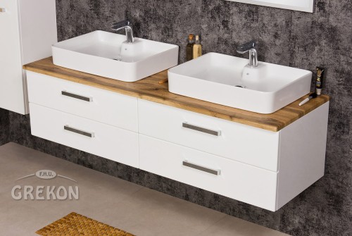 Szafka łazienkowa FOKUS NEW z dwiema ceramicznymi umywalkami.