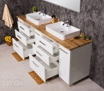 Biała szafka łazienkowa 210 cm Fokus New z dwiema umywalkami