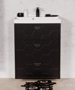 Szafka łazienkowa czarna 60cm DOMINO z umywalką białą