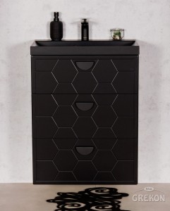 Szafka łazienkowa czarna 60cm DOMINO z umywalką czarną