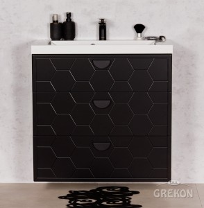 Szafka łazienkowa czarna 80cm DOMINO z umywalką białą