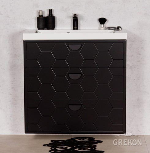 Czarna szafka łazienkowa ze wzorem imitującym płat miodu