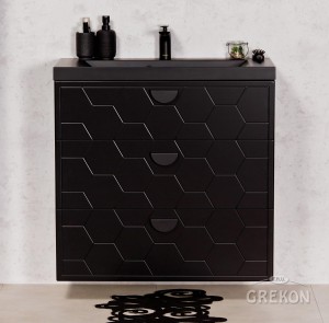 Szafka łazienkowa czarna 80cm DOMINO z umywalką czarną