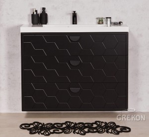 Szafka łazienkowa czarna 100cm DOMINO z umywalką białą