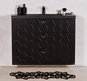 Szafka łazienkowa czarna 100cm DOMINO z umywalką czarną