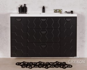 Szafka łazienkowa czarna 120cm DOMINO z umywalką białą