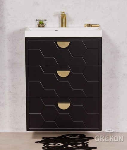 Czarna szafka łazienkowa ze złotymi uchwytami Domino