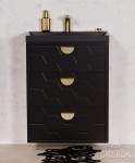 Szafka łazienkowa czarna 60cm DOMINO z umywalką czarną - złote uchwyty