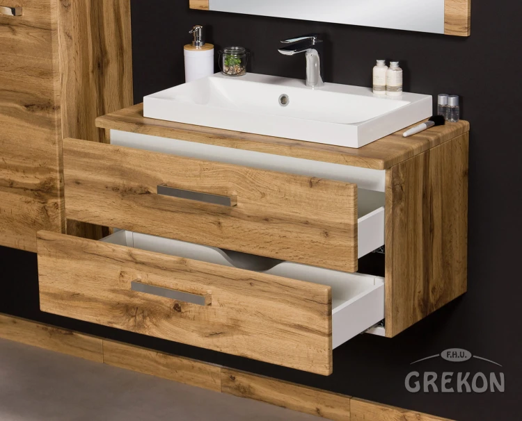 Modułowa szafka łazienkowa w kolorze naturalnego dębu