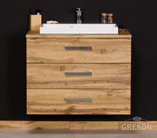 Szafka do łazienki 80 cm z blatem i białą umywalką seria Fokus New