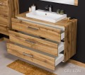 Nowoczesna i elegancka szafka w kolorze natural eiche z białą dolomitową umywalką