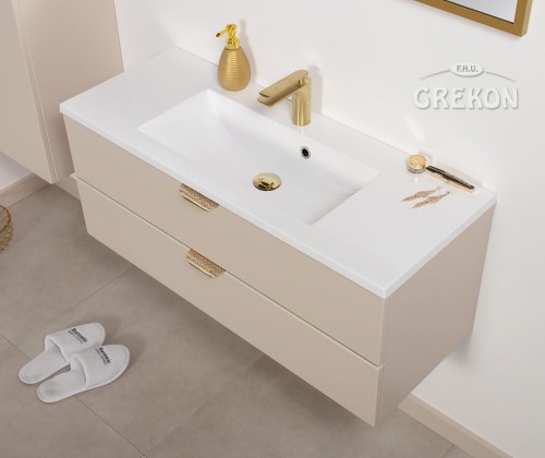 Nowoczesna szafka łazienkowa w piaskowym kolorze