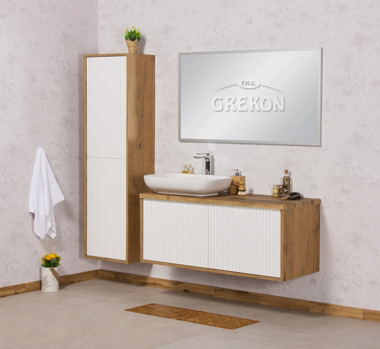 Komplet nowoczesnych mebli do łazienki w kolorze naturalnego dębu