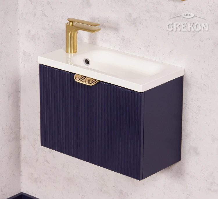 Niebieska matowa szafka łazienkowa 50cm