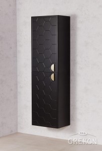 Regał łazienkowy czarny 45x155cm DOMINO - złote uchwyty