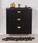Szafka łazienkowa czarna 80cm DOMINO z umywalką czarną - złote uchwyty