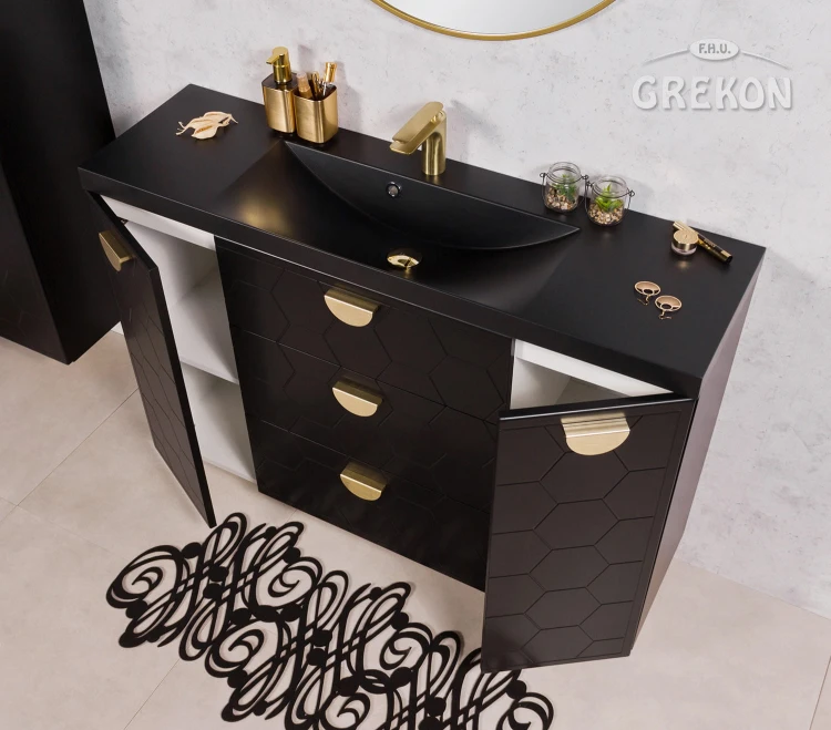 Elegancka szafka do łazienki w czarnym matowym kolorze seria Domino